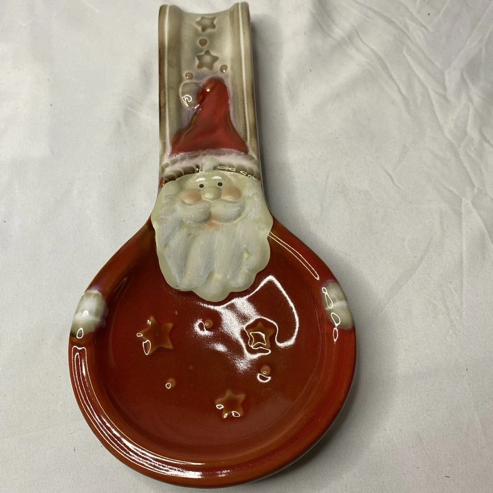 Kirkland's Potter's Garden Vintage Christmas Santa‎ Spoon Rest Hand Painted